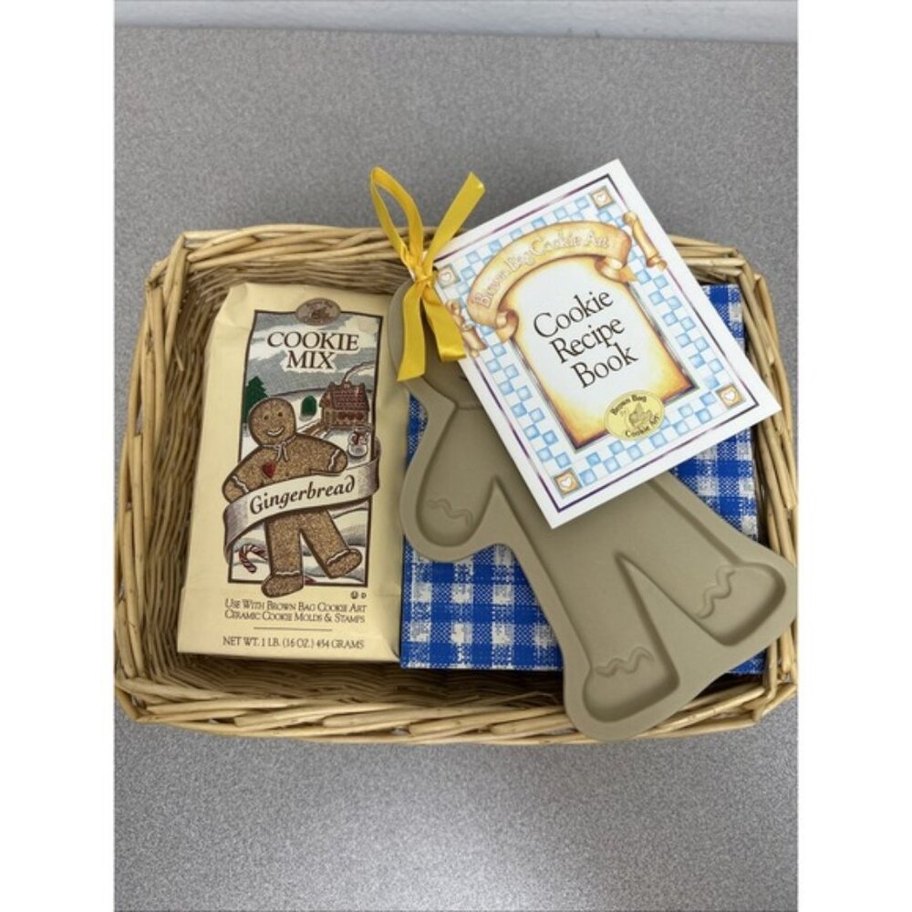 Gingerbread Man Stoneware Mold, Recipe Book Gingerbread Mix Brown Bag Cookie Art